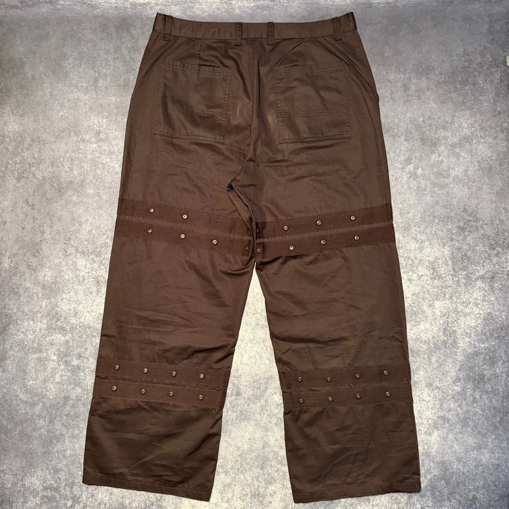 Zara Mens Brown Studded Wide Leg Cargo Pants Size 36 Utility Gorpcore Punk